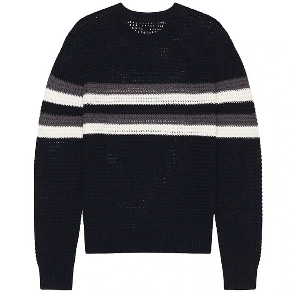 Vince Men’s Crochet Chest Stripe Crewneck Sweater in Coastal Combo